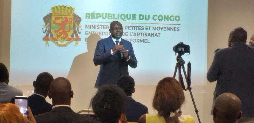 Léon juste Ibombo, ministre congolais des Postes, des Télécommunications et de l'économie Numérique présentant les avancées du Congo en matière d'inclusion numérique @AAFC