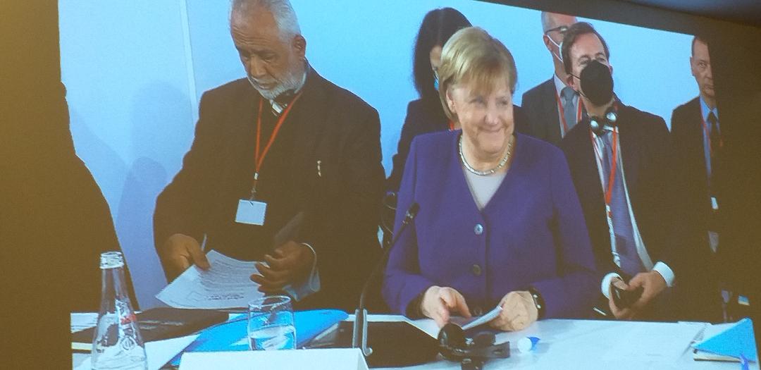 Angela Merkel, chancelière de la République d’Allemagne en session plénière des parties prenantes à la conférence internationale pour la Libye à Paris@AAFC
