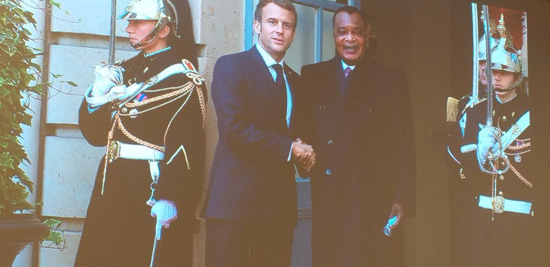 Emmanuel Macron recevant Denis Sassou N'Guesso pour la conférence internationale  sur la Libye à Paris@AAFC